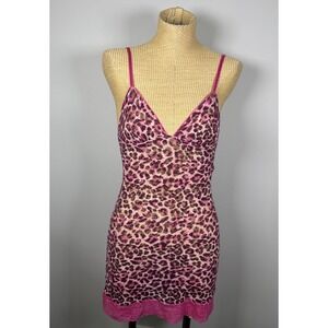 Victoria's Secret VTG Y2K Hot Pink Leopard Print Sheer Mesh Slip Dress Sz Small